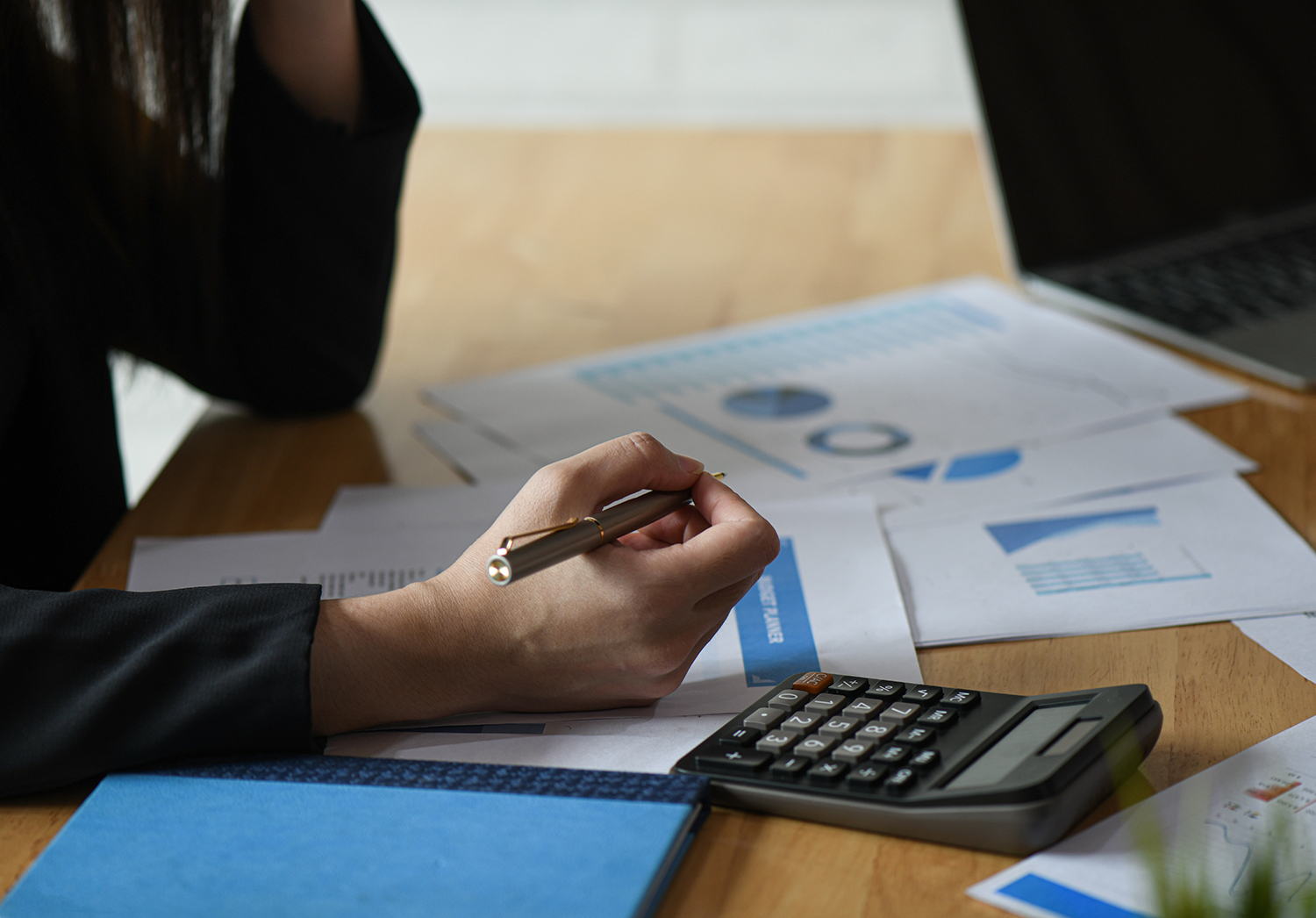 Accounting concept,Accounting staff is summarizing the company b
